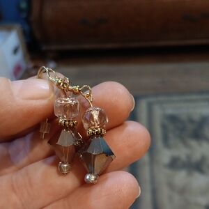 2/$10 Handmade Gold Toned and Purplush Pink Dangle Earrings